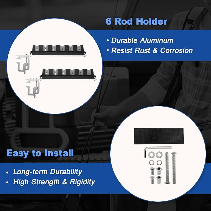 2x Aluminum Fishing Rod Holder for Truck Bed, 6 Rods Capacity, Stable C-Clamp Mount, Fishing Pole Storage Rack Holder for Truck Pickup Boat, Horizontally or Vertically Place