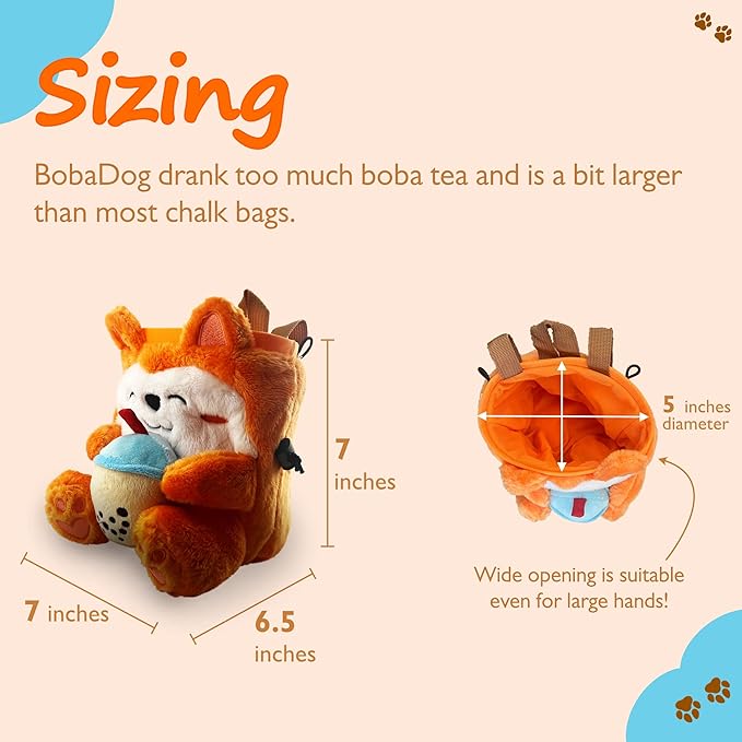Rock Climbing Chalk Bag + Refillable Ball – Boba Dog Plush Animal Bag