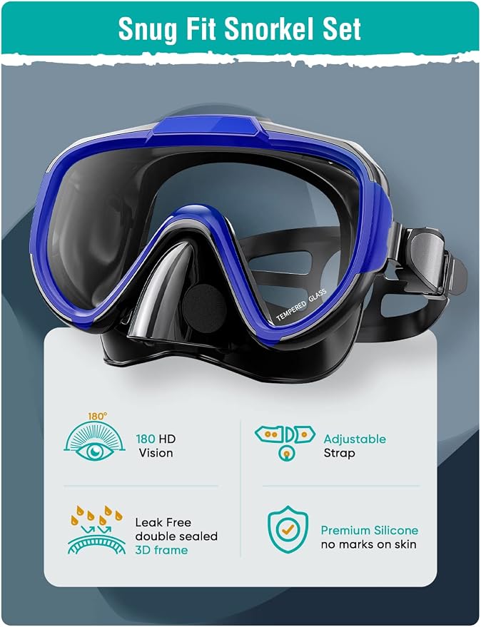Seovediary Snorkel Set Adults Snorkeling Gear Anti-Fog Panoramic View Swim Mask Dry Top Snorkel Kit with Carry Bag for Snorkeling Scuba Diving Swimming Travel