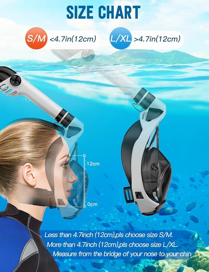 Full Face Snorkel Mask for Adults, 180° Panoramic Anti-Fog Snorkeling Gear with Dry Top System & Camera Mount, Foldable Anti-Leak Design for Travel, Swimming & Ocean Snorkeling