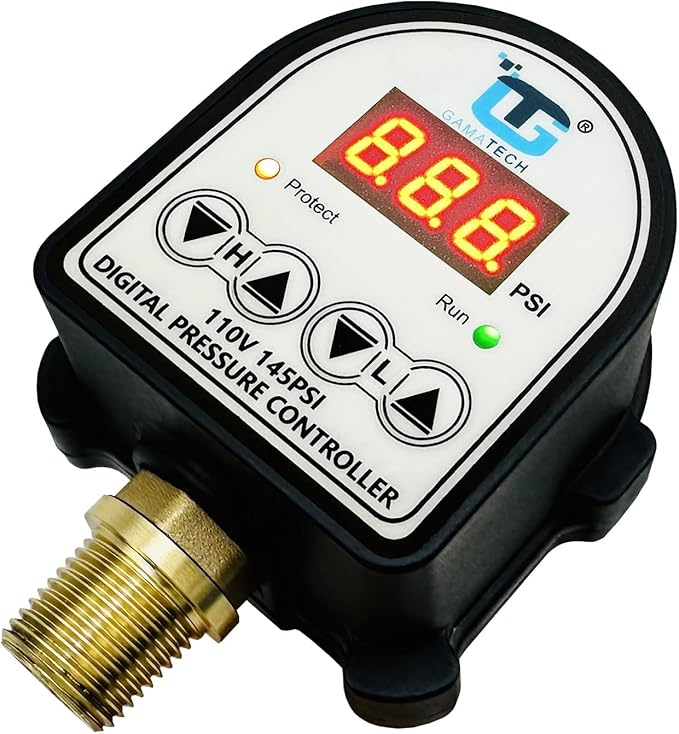 GamaTech 110V 145PSI Digital Adjustable Pressure Switch Controller for Water Pump and Air Pump, 1/2" Male NPT