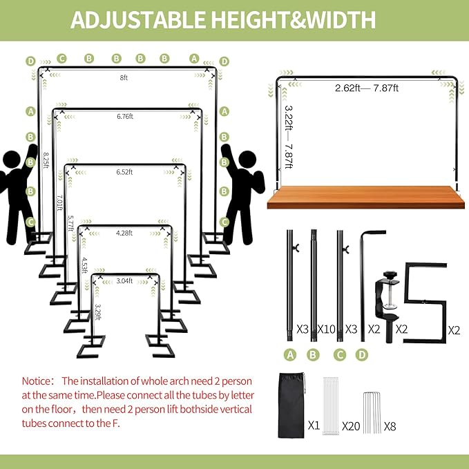 Square Backdrop Stand, 8.2FT Black Wedding Arch, Heavy Duty Balloon Arch Stand, Over The Table Rod Stand with Clamps, Adjustable Photo Booth Background, Backdrop Frame for Valentines Day Party