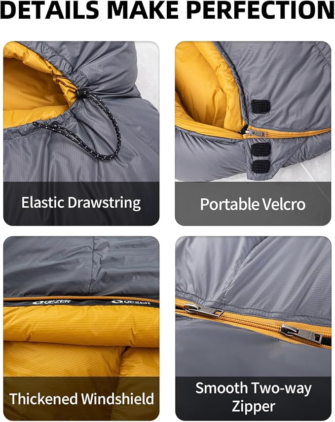 Down Sleeping Bag for Adults 620 Fill Power 0 Degree Sleeping Bag Cold Weather Ultralight with Pouch for Backpacking, Camping, Hiking