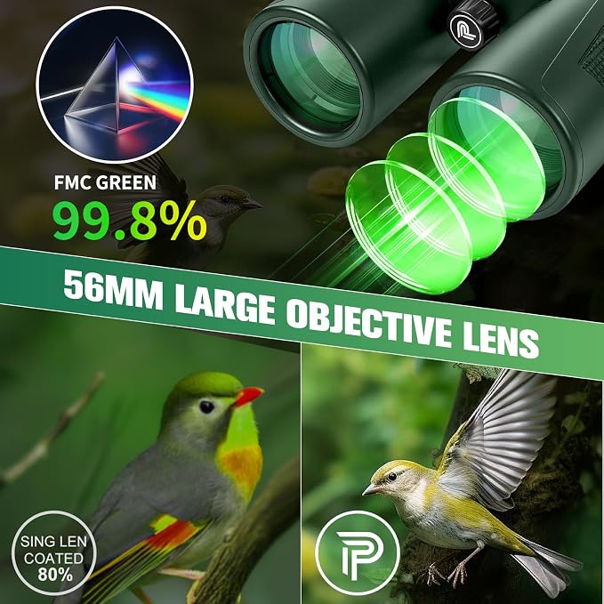Pankoo 20x56 Binoculars for Adults High Powered - Large View Waterproof Binoculars with Clear Low Light Vision - Compact Binocular Essentials for Hunting Camping Cruise Travel Bird Watching Sports