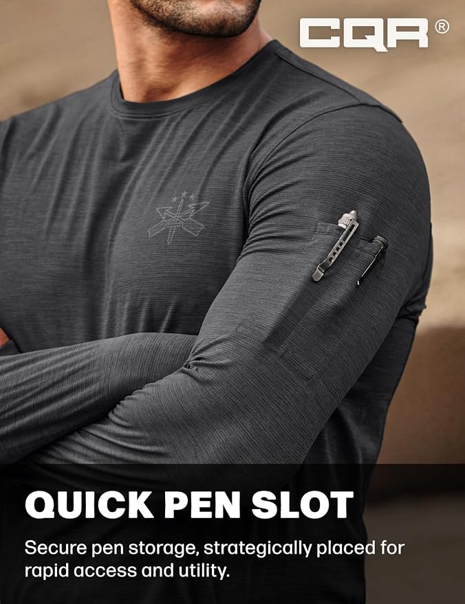 CQR Men's UPF 50+ Sun Protection Long Sleeve Quick Dry Athletic Shirts, Stretch Running Workout Hiking T-Shirts