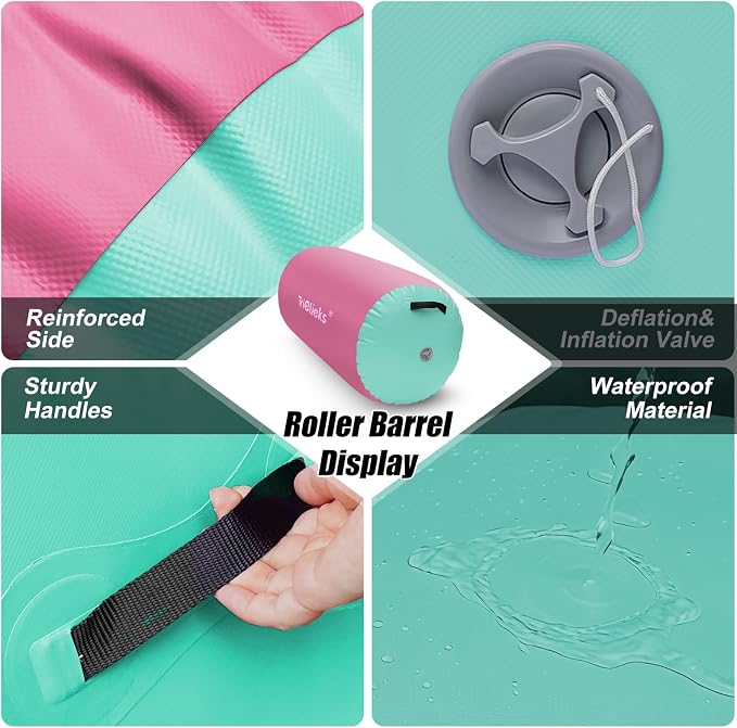 Triclicks Gymnastics Barrel Inflatable Air Roller Barrel Tumble Track Equipment Octagon Mat for Backhandspring Trainer Yoga Cheerleading Home Use Gym Without Pump