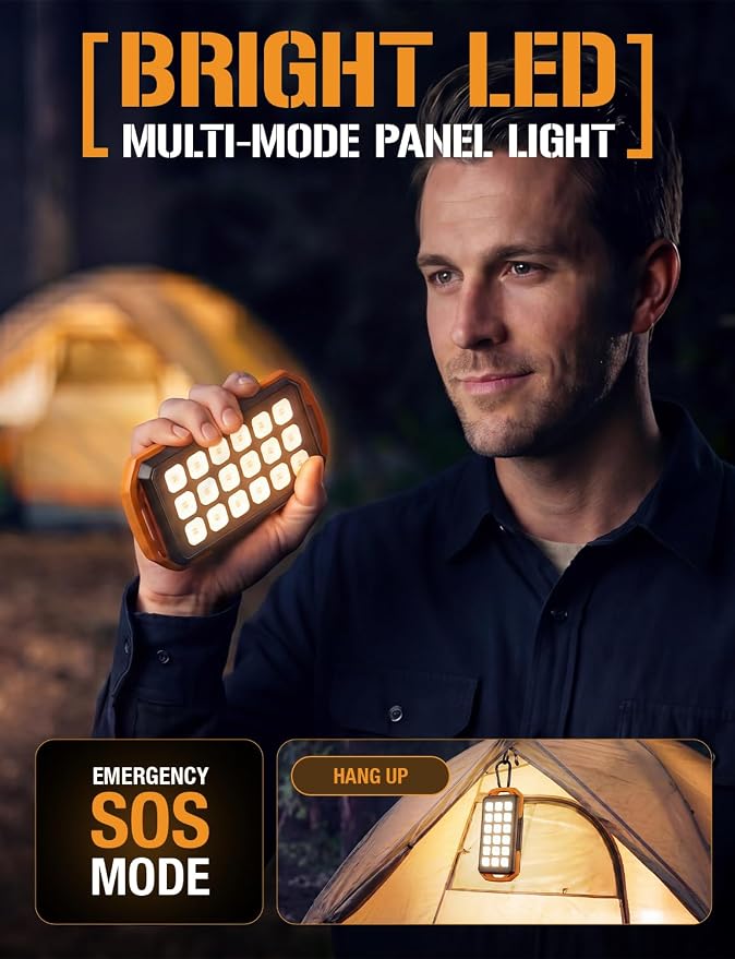 ToughTested 10,000mAh Solar Power Bank - Dual Foldable Solar Panels, 18W PD Fast Charging Portable Charger, IP44 Waterproof Battery Pack with 18 LED Flashlight - Essential Camping & Travel Gear