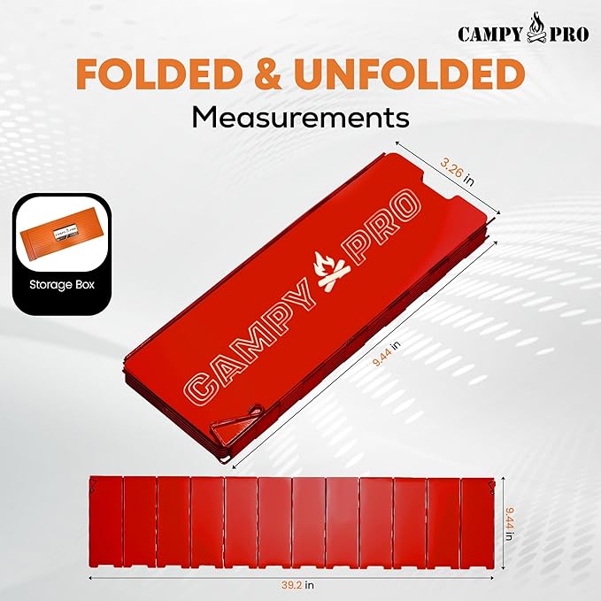 Red Camping Stove Windscreen, 12-Plates Premium Aluminum Wind Guard Shield, Foldable Portable Design with Storage Box, Heavy-Duty, Butane Burner Windshield for Outdoor Cooking