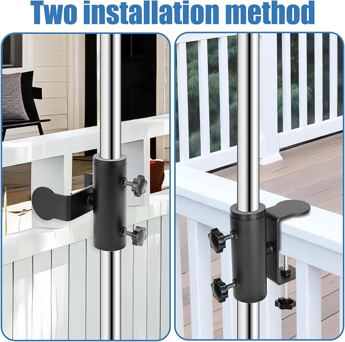 Patio Umbrella Clamp, Heavy Duty Deck Railing Umbrella Holder, Balcony Railings Mount Attaches to Railsor Fence Post Railing Bleachers Benches Tailgates Outdoor
