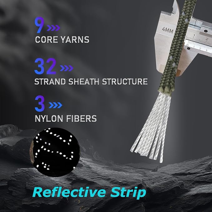 Paracordland-750LB Reflective Rope-100ft/500ft/1000ft- 9 Strand Parachute Spool Cord Heavy Duty String Ideal for Survival Gear Bracelet Camping Hikig Fishing-Reflective Green-1000FT