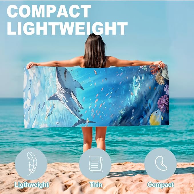 2 Pcs Microfiber Beach Towel Sand Free Quick Dry Oversized Lightweight Absorbent Sea Turtle Marine Life Design Pool Towels for Travel Swimming Yoga 71 x 32 Inches