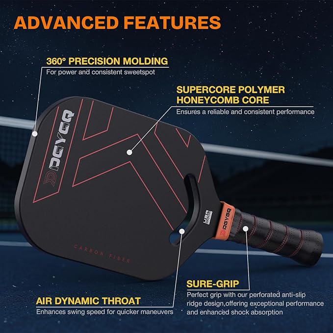 DGYGQ Pickleball Paddles with Polypropylene Honeycomb Core, T700SC Power Carbon Fiber Pickleball Paddle, Increased Power for Ultimate Spin & Consistency