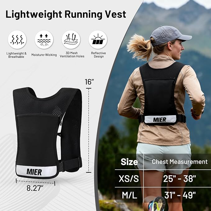 MIER Running Vest for Women Men, Lightweight Breathable Hydration Vest with 500ml Soft Flask Reflective Hydration Backpack for Marathon Cycling Hiking Jogging