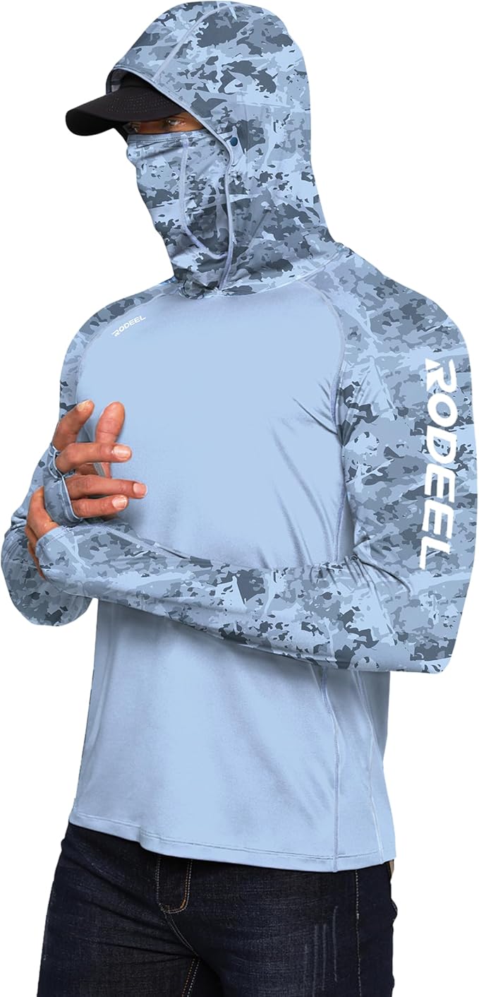Rodeel Men's UPF 50+ Performance Fishing Hoodie, Long Sleeve Sun Protection Athletic Quick-Dry Breathable T-Shirt