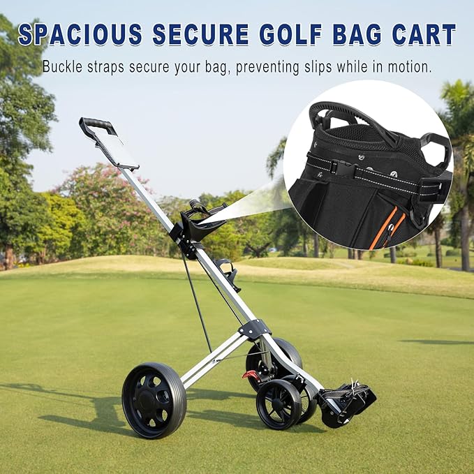PGM Foldable Golf Push Pull Cart for Stable and Durable with Foot Brake, Lightweight Walking Cart with 3 or 4 Wheels for Courses and Players