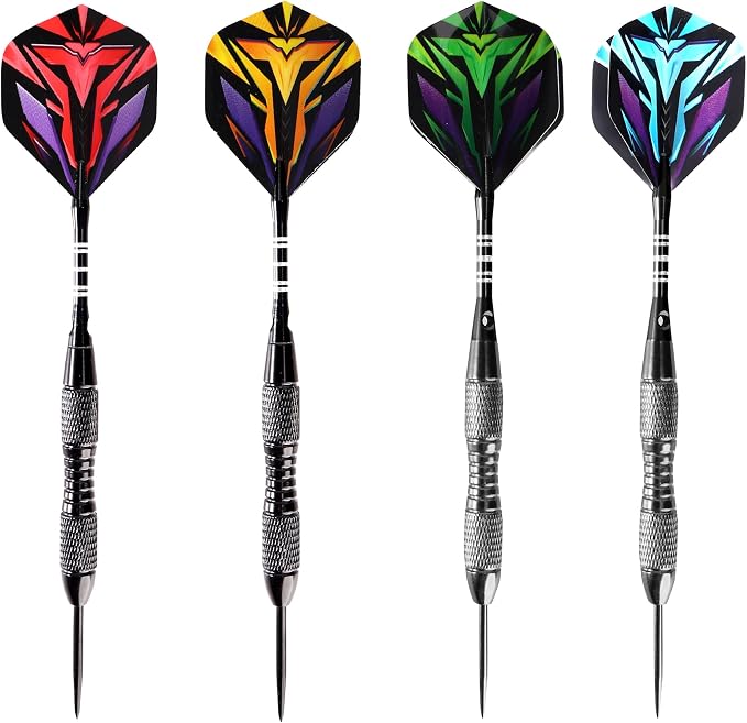 WINSDART Steel Tip Darts 12 Pack Set with Nonslip Iron Barrel Aluminum Dart Shafts and Flights Darts Sharpener an Gift Box