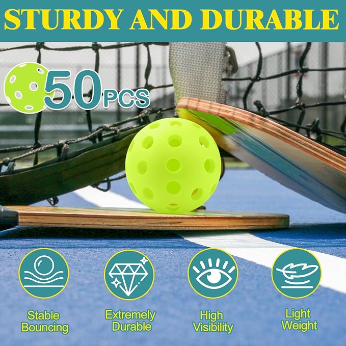 SAYAYA 24/50 Pack Outdoor Pickleball Balls Premium High Visibility Pickleballs Stable Flight & Consistent Bounce 40 Holes Pickle Balls with Mesh Bag for Beginners, Tournaments, Family & Outdoor Play