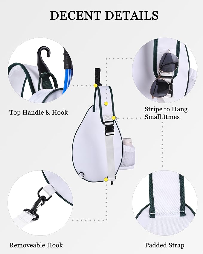 Rejolly Tennis Racket Sling Bag for Women Men Quilted Water Resistant Racquet Cover One Shoulder Crossbody Bag for 2 Tennis Rackets, Pickleball Paddles, Badminton Racquet