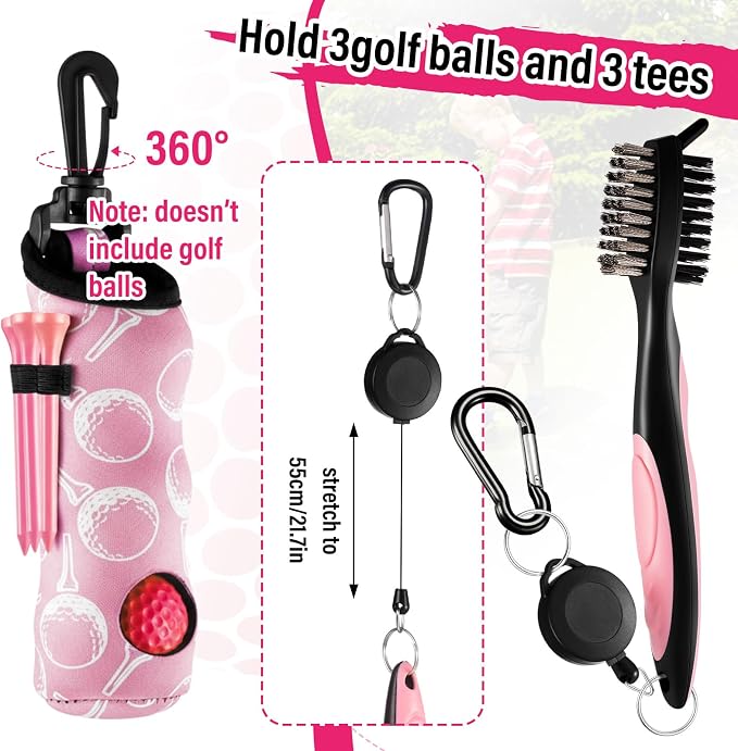 16 Pcs Golf Accessories Kit, 4 Pcs Leather Golf Club Headcovers for Woods, Drivers & Hybrids with Magnetic Ball Marker, Tees & Cleaning Brush Set for Men & Women