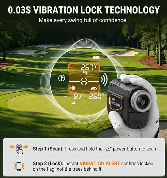 MIKOSI Golf Range Finder with Slope, 0.03s Pin Lock Vibration Golf Laser Rangefinder, 1200 Yards Rechargeable Golf Rangefinder with 90% Ultra-Clear Lens, Magnet, IP54 Waterproof