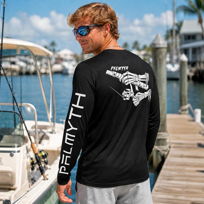 Palmyth Fishing Shirts for Men Long Sleeve UPF 50+ T Shirt Sun Protection | Quick Dry, Sun Protection, Myth-Cool Fabric, Fish Print, Moisture Wicking, Stretchy, Breathable, Fishing,Boating,Outdoor Wear