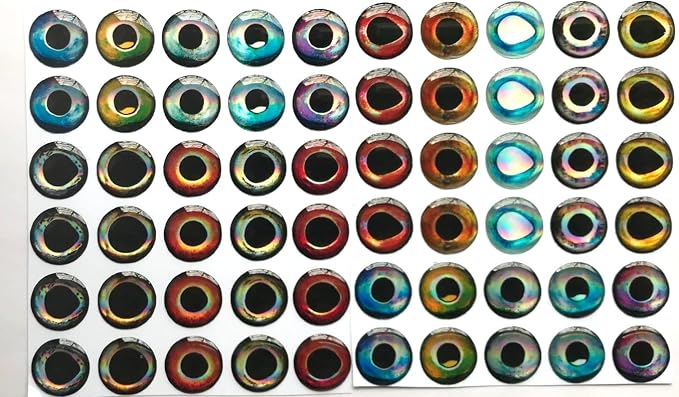 Brule 3-D Holographic Epoxy Fish Eyes (5mm-20mm) 60 Pack, Handpoured, Fishing Fly Tying Lures DIY Crafts