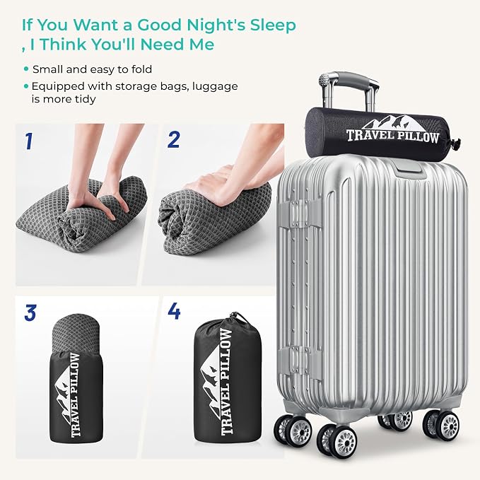 Travel Pillow Memory Foam Pillows, Light Grey L Size, Dark Grey L Size, Ideal Backpacking Hiking, Bed Pillows, Airplane and Car