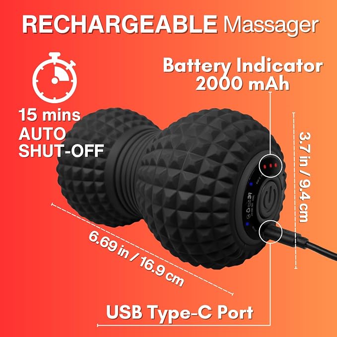 ZeenKind Vibrating Peanut Massage Ball Plantar Fasciitis Muscle Pain Relief | Portable Foot Roller Massager for Deep Tissue Therapy Muscle Pain Myofascial Release, 4 Vibration Speed