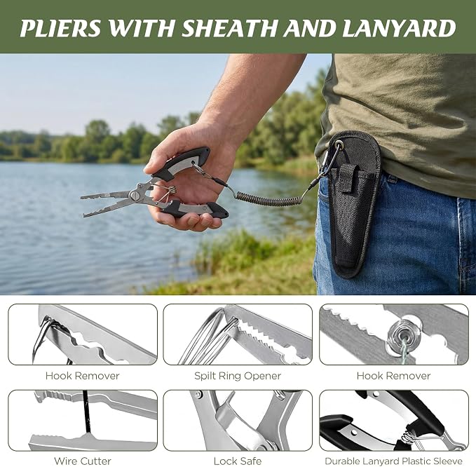 Fishing Tackle Bag & Tools Kit Fishing Accessories,Waterproof Fishing Waist Pack with Fishing Pliers,Fish Hook Remover,Lures,Gear Storage for Men Women Fishing Gifts