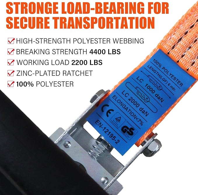 Ratchet Straps Heavy Duty 4Pcs 2.3" x 20ft with 4 Helper Tie Down Ratchet Straps and Storage Bag, Galvanized Zinc Double J Hook for Trailer, Truck, Motorcycle, Cargo Moving - Orange