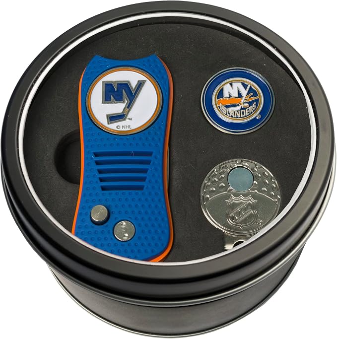 Team Golf NHL Gift Set Switchblade Divot Tool, Cap Clip, & 2 Double-Sided Enamel Ball Markers, Patented Design, Less Damage to Greens, Switchblade Mechanism