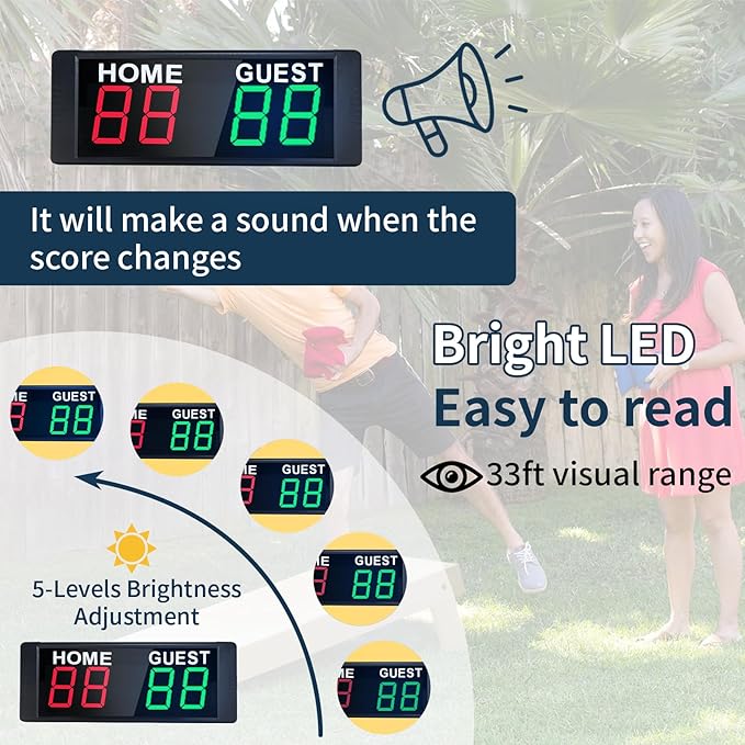 YZ LED Portable Digital Scoreboard, Tabletop Electronic Scoreboard with Remote, Score Keeper for Games Cornhole/Basketball/Ping Pong/Baseball/Tennis/Volleyball Indoor Outdoor