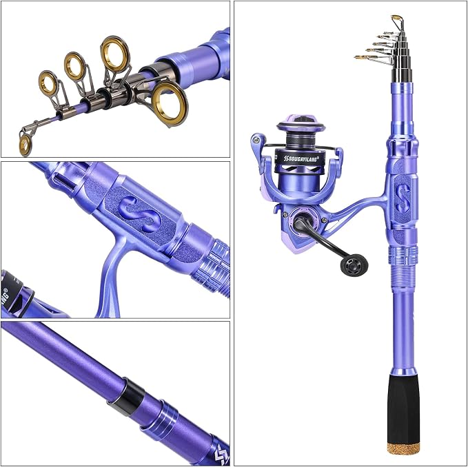 Sougayilang Fishing Rod and Reel Combos Carbon Fiber Telescopic Fishing Pole with Smooth Reel Combo Saltwater Freshwater Kit