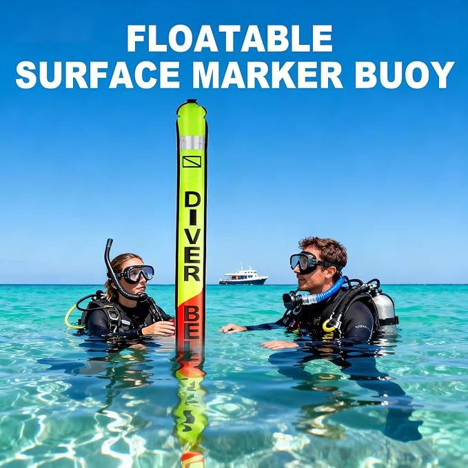 Surface Marker Buoy, 5ft Scuba SMB High Visibility Open Bottom Dive Buoy with Oral Inflator, OPV and Reflective Strip, Inflatable Signal Tube Safety Sausage (Orange+Fluorescent Yellow)