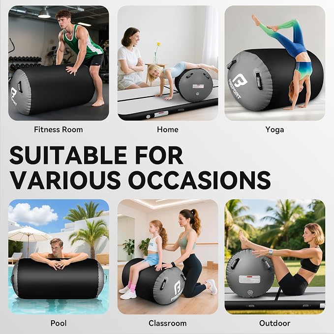 FBSPORT Air Roller Gymnastics Barrel, Inflatable Gymnastics Air Roller Inflatable Air Gymnastics Mat for Yoga Cheerleading Training Home Outdoor Indoor Use