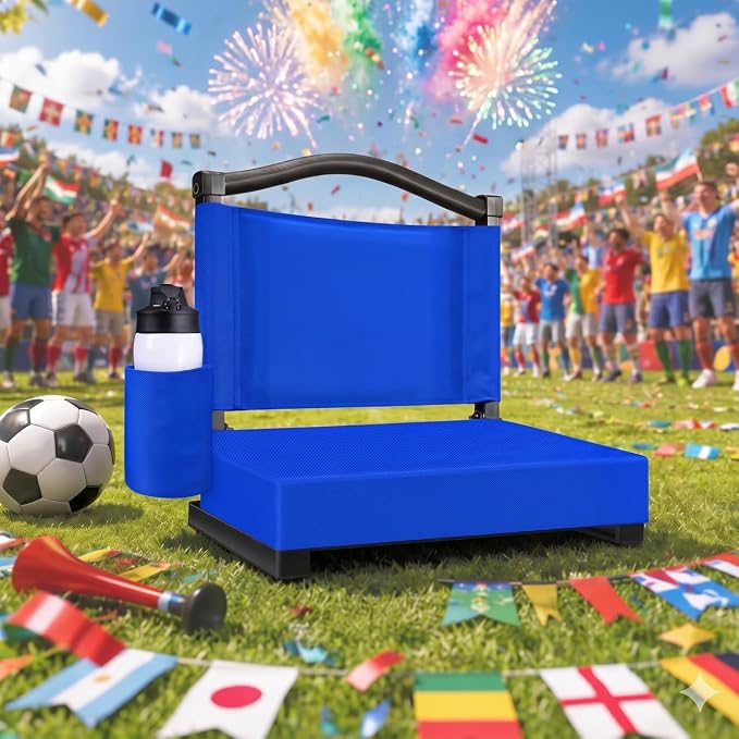 Fragess Bleacher seat, Stadium Seats with Back Support and Thick Cushion, Bleacher Chairs with Shoulder Strap and Side Pocket, Stadium Seat for Bleachers, Perfect for Sports Events(Blue)