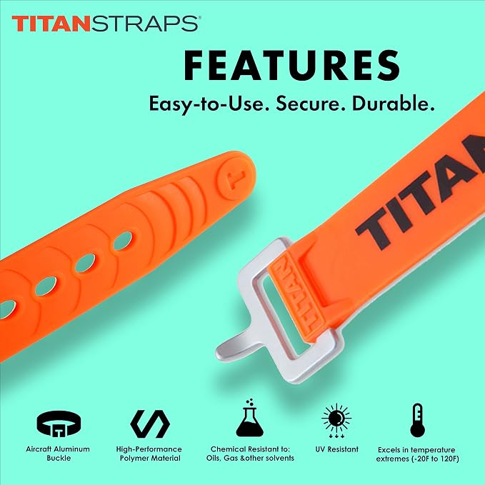 Titan Industrial Straps – Strong & Simple Tie-Downs for Construction (Welders, DIY Home) & 1st Responders – 3 Year Warranty, Batch Tested – 70 lb. Working Load, 25" Length, Safety Orange, 2-Pack