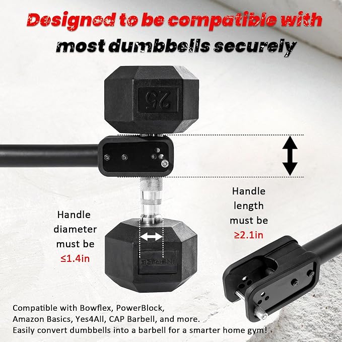 Dumbbell Barbell Converter Bar, Adjustable Dumbbell Bar for Home Gym, Compatible with Most Dumbbells, All-Metal Dumbell to Barbell Converter for Weight Lifting and Strength Training