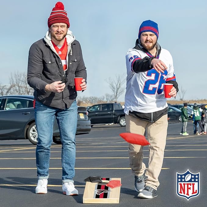 NFL Football Portable Size 1' x 2' Solid Wood Cornhole Set with Direct Print HD Team Graphics – Travel Size