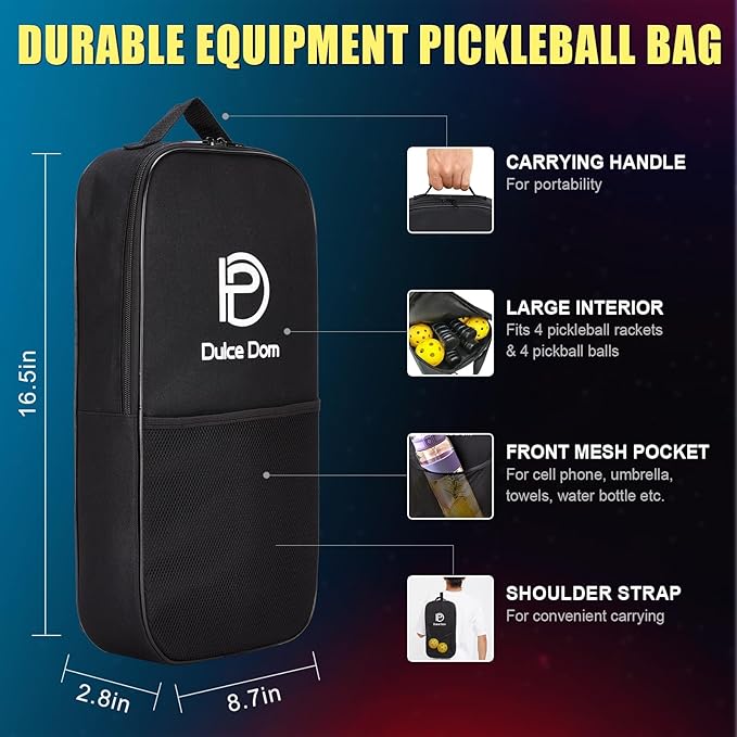 Dulce DOM Pickleball Paddles Set of 2/4 - USAPA Approved, 4 Indoor Outdoor Pickleball Balls, Fiberglass Surface Paddle Racket with Cover Bag, Ideal Training Equipment Gift for Men & Women