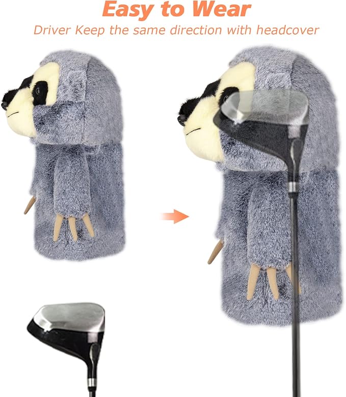 Cozion Golf Club Covers, Gopher/Sloth Golf Club Head Covers for Clubs, Novelty Realistic Headcover Animal Plush Golf Club Protector Gifts for Men/Women