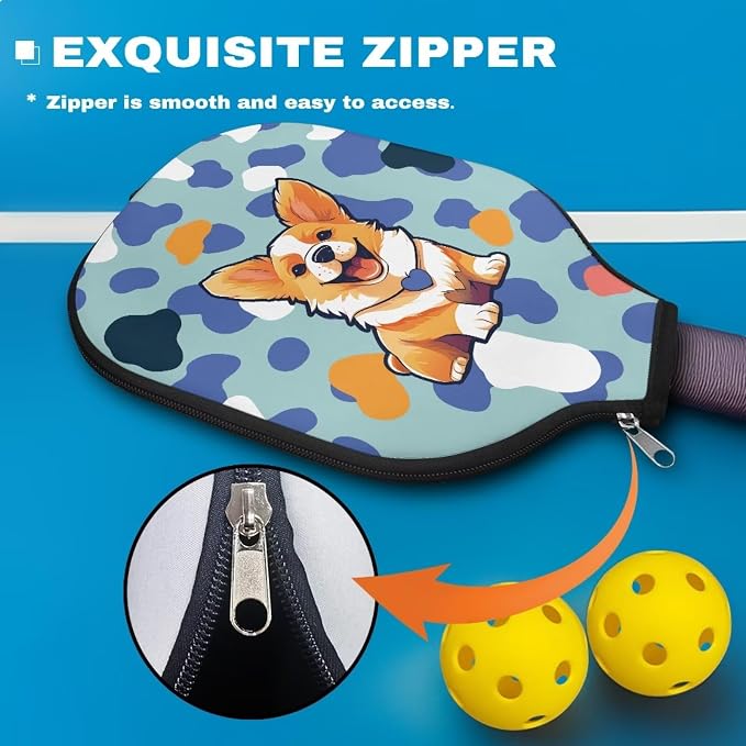 Blue Camo Corgi Pattern Print Pickleball Paddle Covers Only Paddles Holder Sleeve Fits Most Rackets