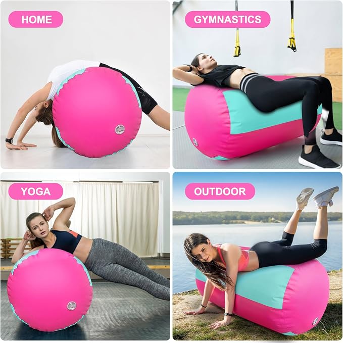 AWSUM Gymnastics Air Barrel, 47.3" x 31.5" Inflatable Tumbling Barrel Backhandspring Training Barrel Air Roller for Back-bend Handstand Cheerleading Yoga Home Gym(No Pump)