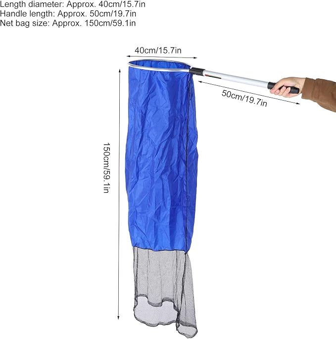 Fishing Net, Aquarium Soft Fishing Net Long Knotless Netting Koi Tansfer Mesh for Medium Large Fish(Diameter 40CM, Handle 50CM)