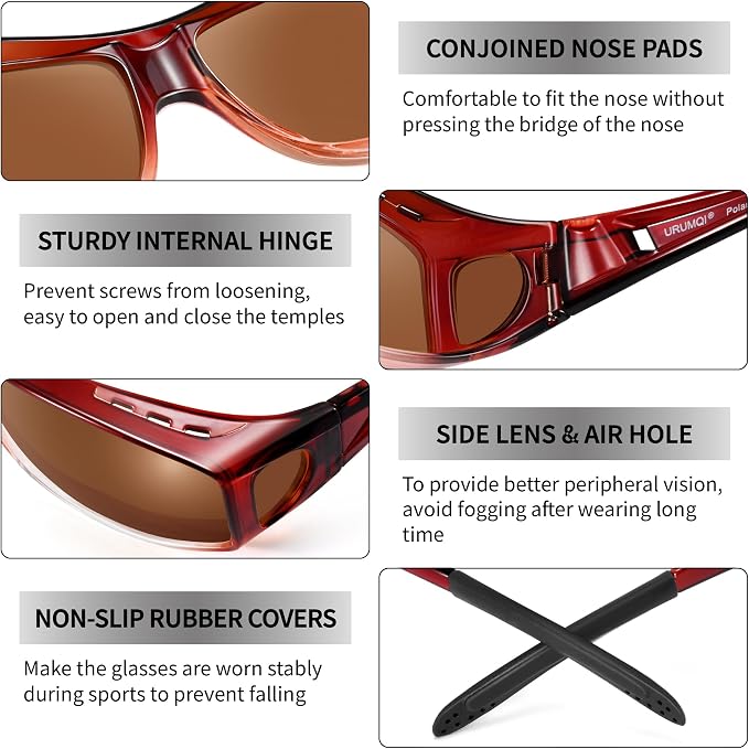 URUMQI Polarized Sunglasses Fit Over Glasses for Men Women, Wraparound Sun Glasses UV400 Protection for Driving Fishing