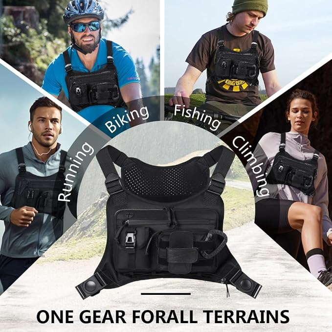 Outdoor Sports Chest pack for men with Gloves, EDC Chest bag for Travel, Lightweight Chest Rig Pouch, Tactical Running Chest Vest for Hiking, Cycling, Fitness, Motorcycle Riding, Workouts