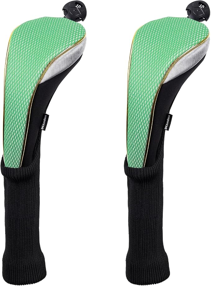 Andux 2Pcs/Set Long Neck Gold Golf Hybrids Club Head Covers with Dial No. Tag MT/HY13