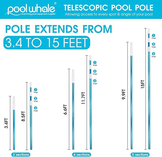 POOLWHALE Pool Skimmer Net with 15ft Telescopic Pool Pole
