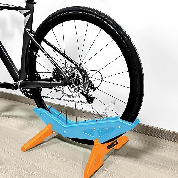 Bike Stand Portable Floor Rack, Blue Orange | Adjustable, Fits 20"-29" Bicycles, Mountain Road Bicycle, Home Garage Parking