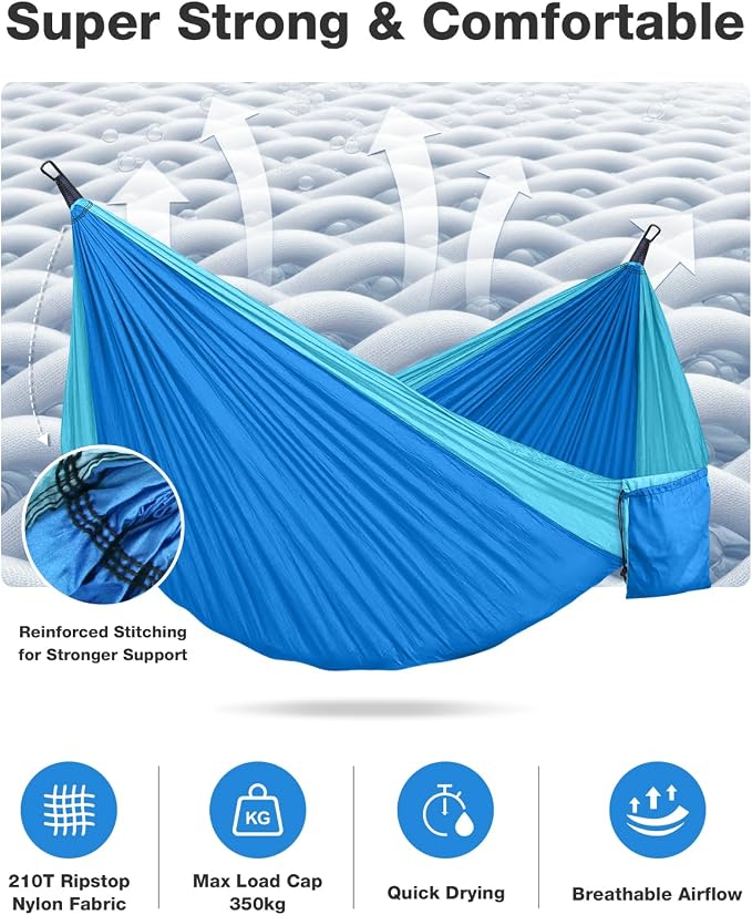 MOSFiATA Camping Hammock, Heavy Duty up to 700lbs with 2 Tree Straps and Attached Carry Bag Portable Hammock for Backpacking Hiking Durable Outdoors (Sky Blue)